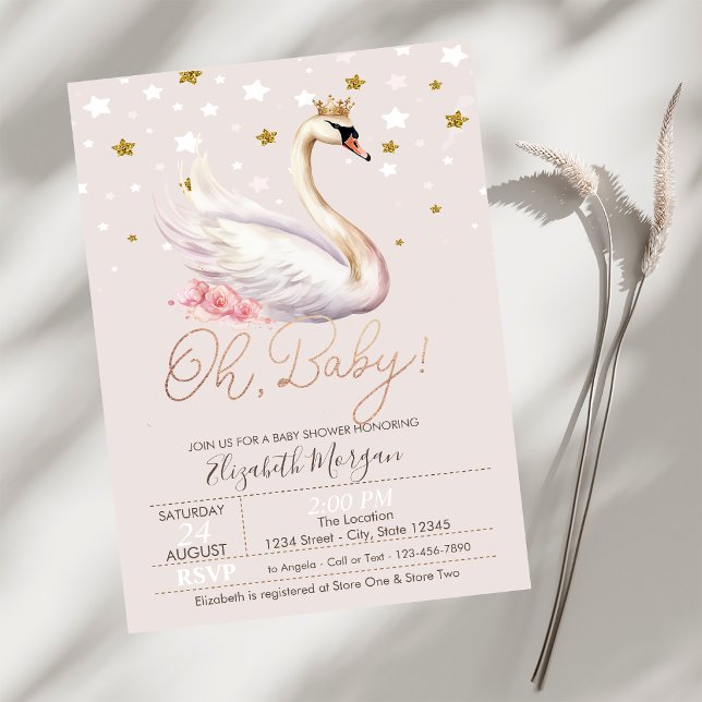 Invitation Couronne d'étoiles de fleurs de bébé cygne chic Ba (Créateur téléchargé)