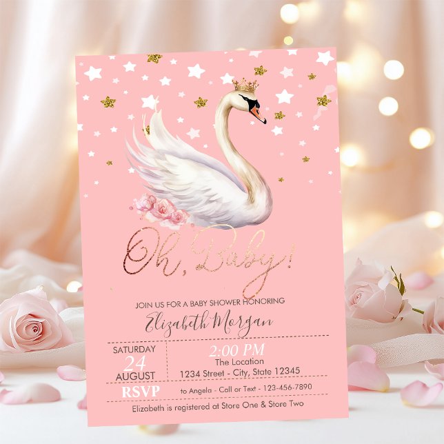 Invitation Couronne d'étoiles de fleurs de bébé cygne mignon  (Créateur téléchargé)