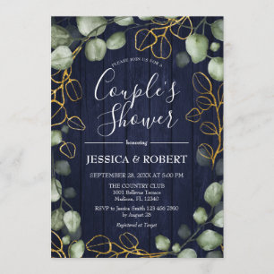 Invitation Couronne d'eucalyptus, mariage champêtre en bleu m
