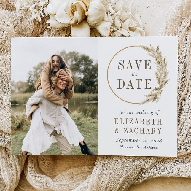 Invitation Couronne d'herbe de Pampas Boho Photo Enregistrez  (Créateur téléchargé)