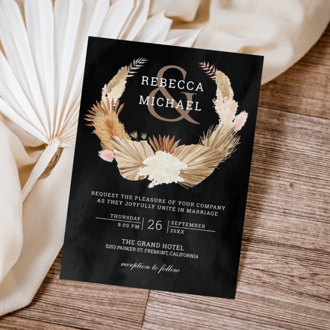 Invitation Couronne d'herbe des Pampas Palmier séché Mariage  (Créateur téléchargé)