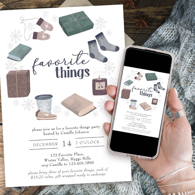 Invitation Couronne d'hiver de cadeaux d'objets préférés pour (Favorite Things holiday gift exchange party invitation)