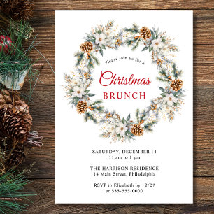 Invitation Couronne d'hiver élégante Aquarelle Noël Brunch