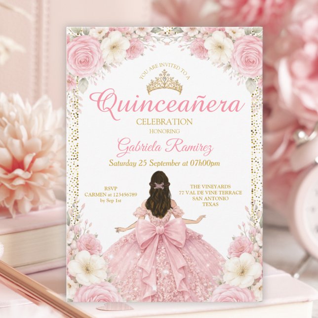 Invitation Couronne Diadème Doré Rose Pâle Aquarel (Créateur téléchargé)