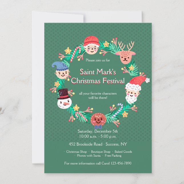 Invitation Couronne d'invitation aux personnages de Noël (Devant)