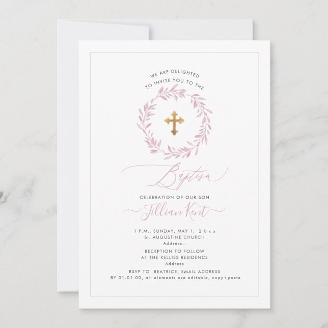 Invitation Couronne d'invitation rose poussiéreuse aquarelle  (Devant)
