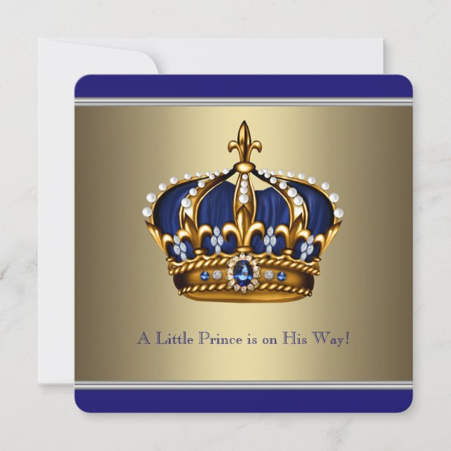 Invitation Couronne d'Or Bleu Petit Prince Baby Shower (Devant)