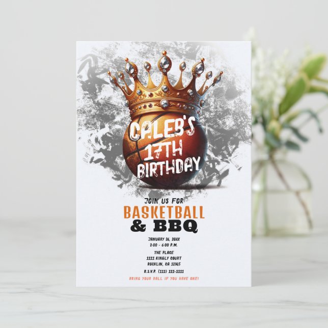 Invitation Couronne d'or de basketball Photo complète Fond An (Debout devant)