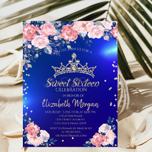 Invitation Couronne d'Or Diamants Roses Bleu Douze Ans