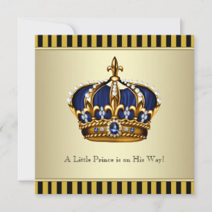 Invitation Couronne d'or noir Petit Prince Garçon Baby Shower