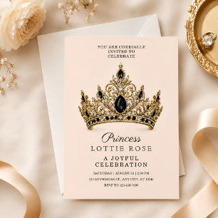 Invitation Couronne d'or noir Princesse 5ème anniversaire