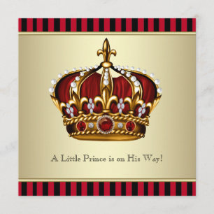 Invitation Couronne d'or rouge noir Petit Prince Garçon Baby 