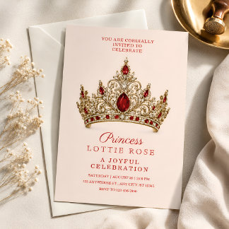 Invitation Couronne d'or rouge royale Princesse 5ème annivers