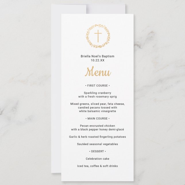 Invitation Couronne d'or simple avec menu Baptême croisé (Devant)