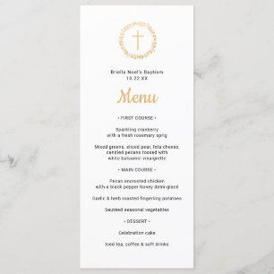 Invitation Couronne d'or simple avec menu Baptême croisé
