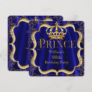 Invitation Couronne dorée bleue royale pour homme Prince Anni