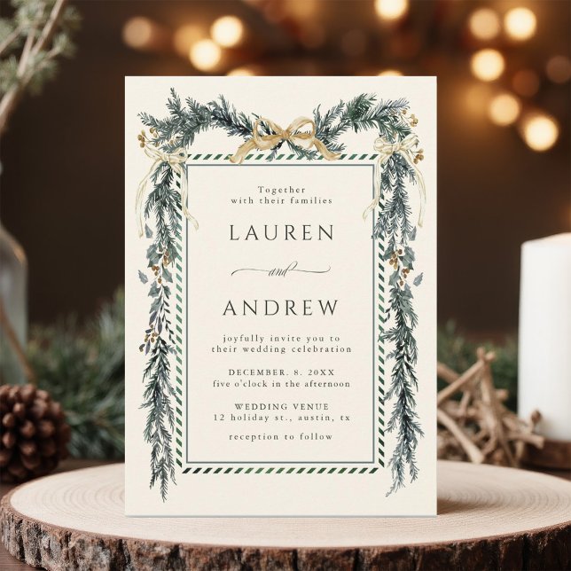 Invitation Couronne dorée et guirlande de verdure de mariage  (Créateur téléchargé)