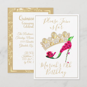 Invitation Couronne dorée, Fée Florale Chaussure haute talon