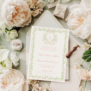Invitation Couronne douce avec nœud rose blush   Mariage mono
