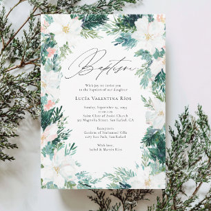 Invitation Couronne élégante de fleurs d'hiver Poinsettia Bap