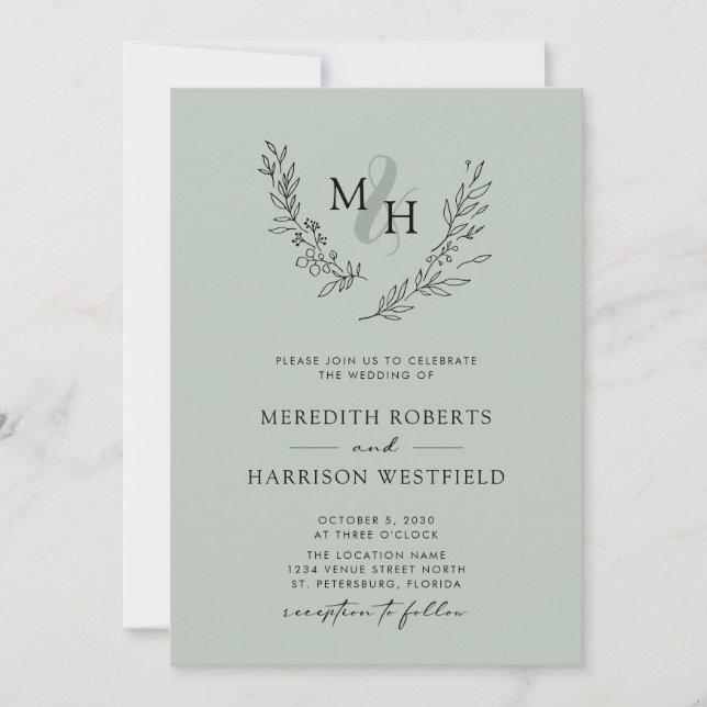 Invitation Couronne élégante de monogramme pour mariage dans  (Devant)