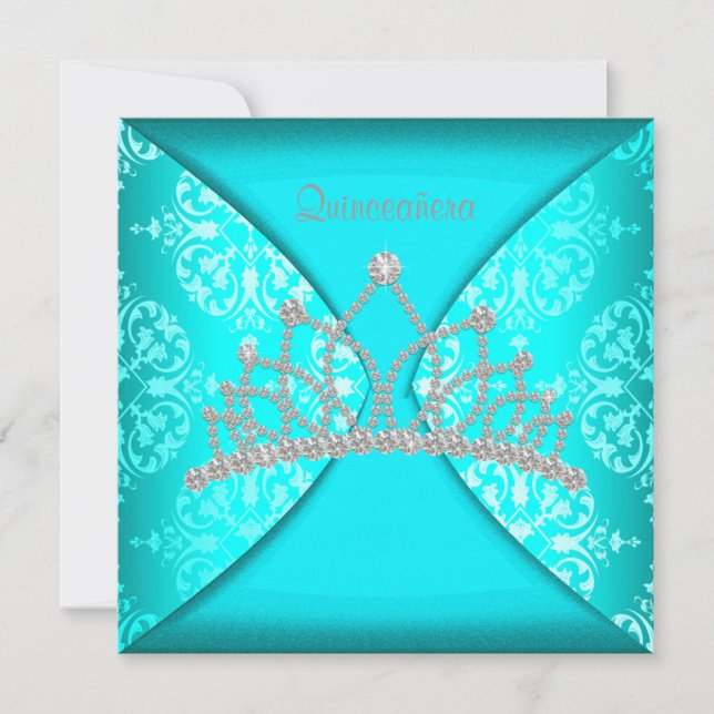 Invitation Couronne élégante de princesse turquoise pour Quin (Devant)