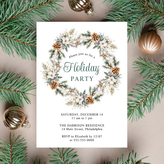 Invitation Couronne élégante Fête de Noël aquarelle (Créateur téléchargé)