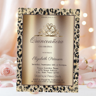 Invitation Couronne élégante Imprimé léopard Douce Quinceañer