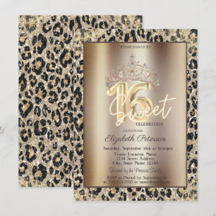 Invitation Couronne élégante Imprimé léopard Sweet 16  