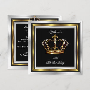 Invitation Couronne élégante noire et argent pour homme pour 