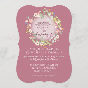 Invitation Couronne Élégante Roses Rose Poussiéreux Fleurs Ma