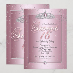 Invitation Couronne en argent et diamant rose pour fête d'ann