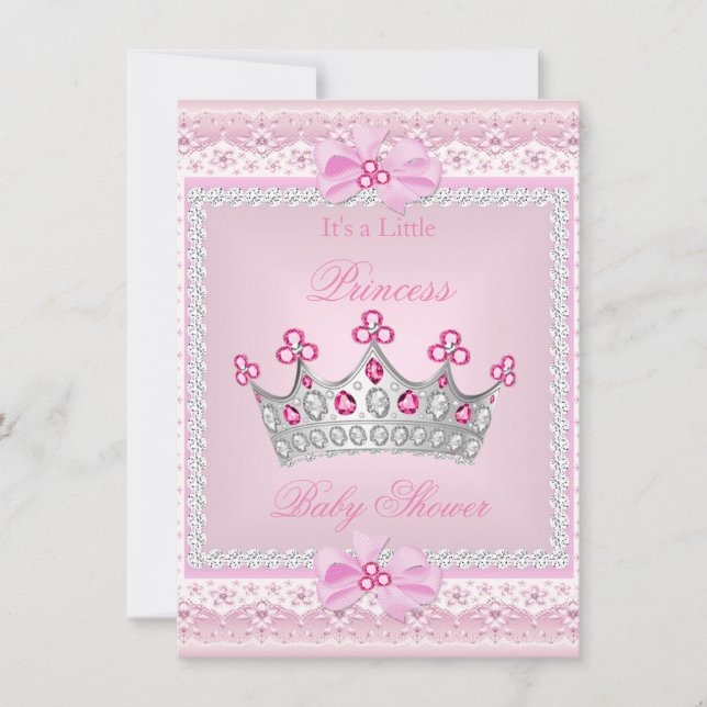 Invitation Couronne en argent et gemme rose pour bébé princes (Devant)
