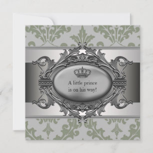 Invitation Couronne en damas vert Petit Prince Garçon Baby Sh