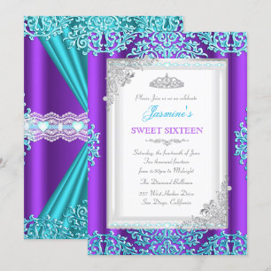 Invitation Couronne en dentelle damassée violet sarcelle arge