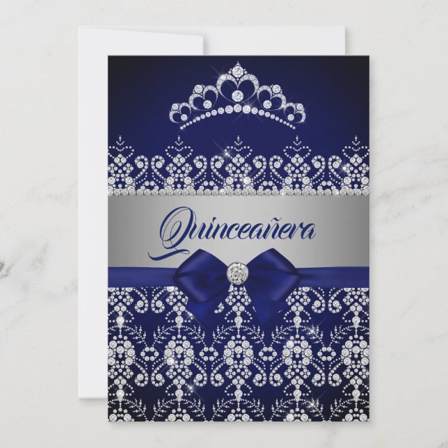 Invitation Couronne en diamant à paillettes bleues pour Quinc (Devant)