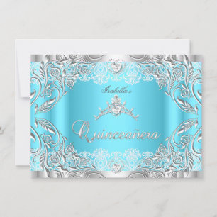 Invitation Couronne en diamant argent bleu Quinceanera 15ème 