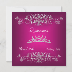Invitation Couronne en diamant argent rose pour Quinceanera 1