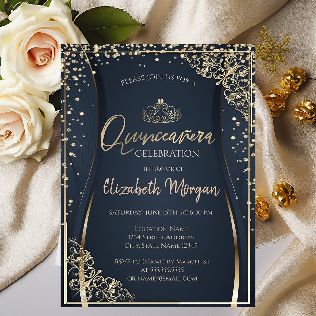 Invitation Couronne en or chic, diamants Quinceañera  (Créateur téléchargé)