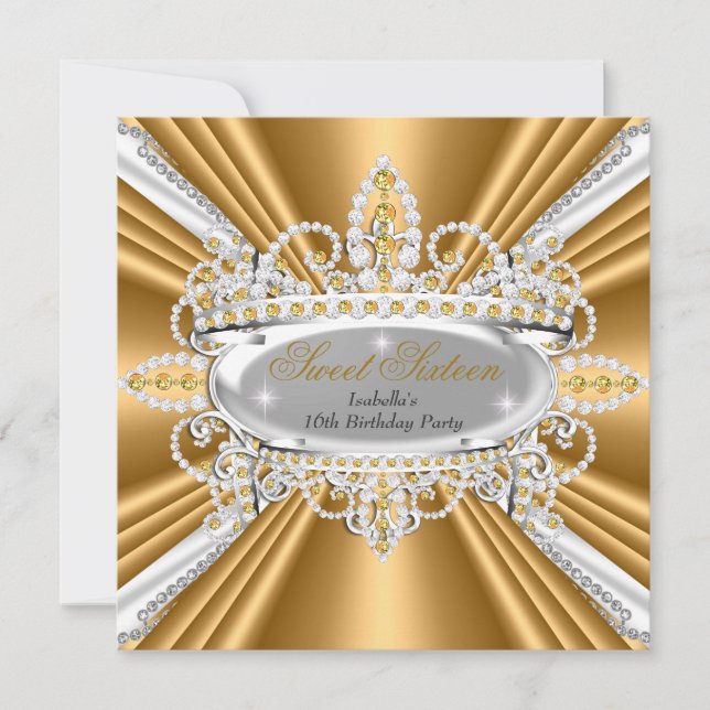 Invitation Couronne en or et diamants pour princesse de 16 an (Devant)