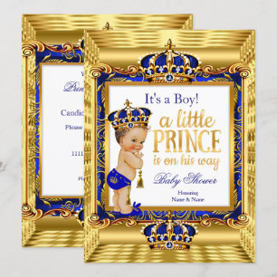 Invitation Couronne en or ornée de bébé prince Shower Bleu
