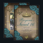 Invitation Couronne en or Papillons Roses sarcelle 16 ans<br><div class="desc">Personnalisez comme vous le souhaitez.

Remplacez la photo au dos par votre propre photo ou supprimez la photo complètement.</div>