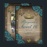 Invitation Couronne en or Papillons Roses sarcelle 16 ans<br><div class="desc">Personnalisez comme vous le souhaitez.

Remplacez la photo au dos par votre propre photo ou supprimez la photo complètement.</div>