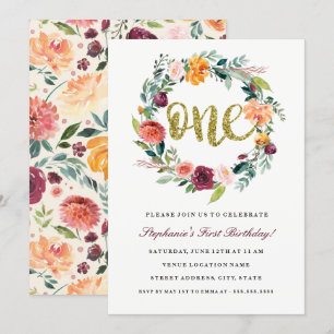 Invitation Couronne Fleurie Bourgogne Or pour Prem