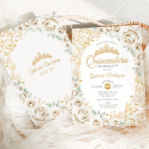 Couronne Fleurie de Crème Dorée pour Quinceanera