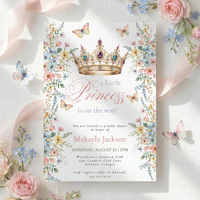 Invitation Couronne Fleurie Papillon Bébé Princesse Shower (Créateur téléchargé)