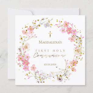 Invitation couronne fleurie Première communion sainte