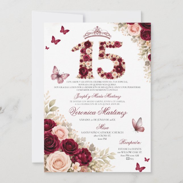 Invitation Couronne Fleurie Rouge de Bourgogne Espagnole Swee (Devant)