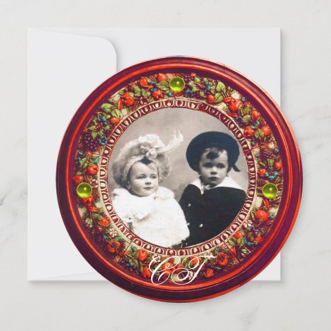 INVITATION COURONNE FLEURIE ROUGE FLORENTINE RENAISSANCE MONO (Devant)