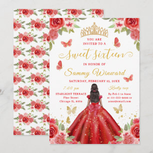 Invitation Couronne Fleurie Rouge Princesse Noire Sweet Sixte